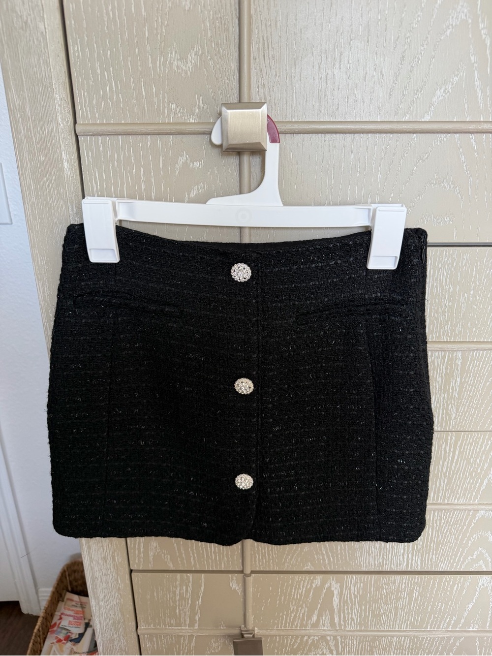 Zara Black Tweed Mini Skirt with Crystal Buttons